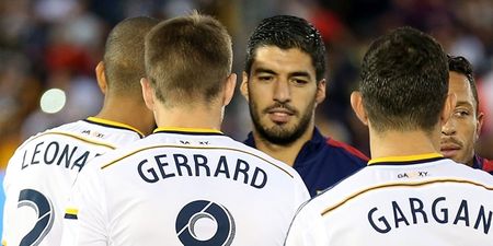 WATCH: Steven Gerrard and Robbie Keane look on as Luis Suarez nets Barca beauty