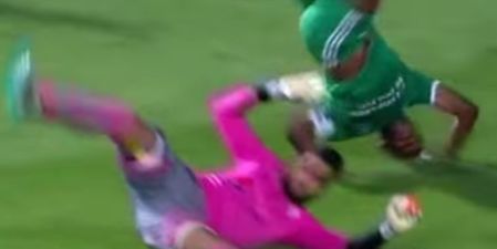 Warning: Footballer suffers severe spinal injury after horror fall over goalkeeper