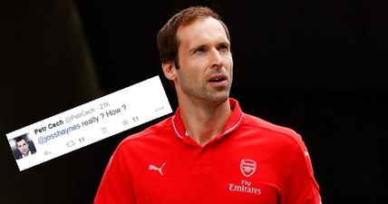 Petr Cech didn’t seem to remember running over a fan’s foot with his car