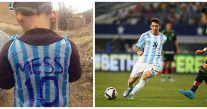 Afghan child pictured in home-made Messi shirt gets first real Barcelona kit as he prepares to meet his idol