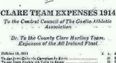 PIC: The expenses for the Clare senior hurlers from their 1914 All-Ireland win are really quaint