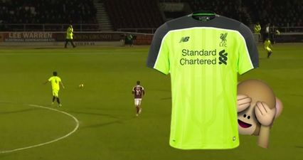 If Liverpool fans ever had an excuse to get rid of those hideous luminous kits, this is it