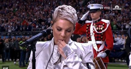 Pink spits chewing gum out before crushing Star Spangled Banner