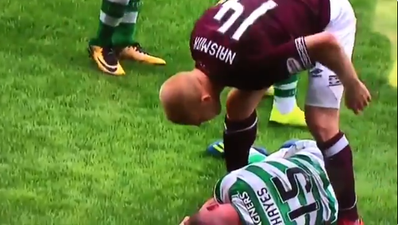 Steven Naismith screams in the face of Celtic player after kicking him while he’s down