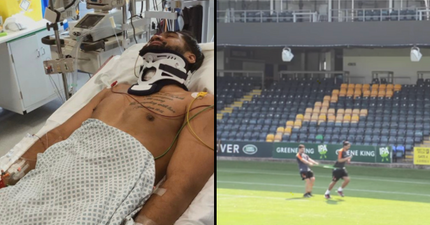 Eight months after breaking his neck, Michael Fatialofa is back sprinting in training