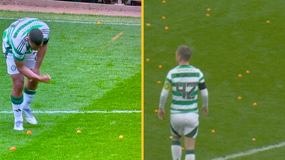 Celtic’s title celebrations stalled by bizarre orange protest