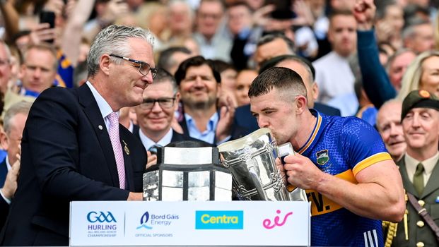 Jarlath Burns with Ronan Maher after Tipperary beat Cork in the All-Ireland final